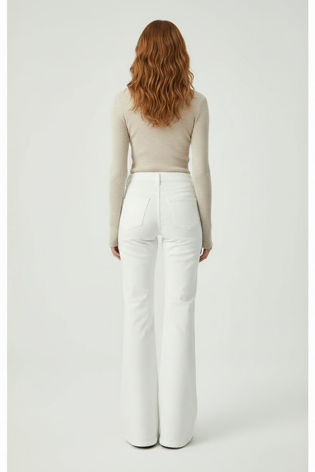 Pantalon Patte D'Éléphant Blanc Taille Haute Évasé Décontracté - Jean - vue 2