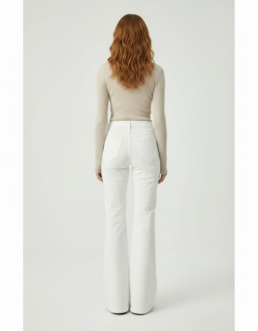 Pantalon Patte D'Éléphant Blanc Taille Haute Évasé Décontracté - Jean - vue 2