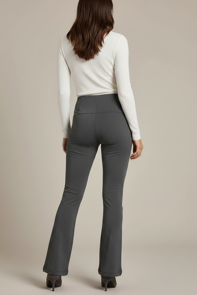 Pantalon Patte D'Éléphant Gris Taille Haute Texturé Évasé Femme - Maille - vue 2