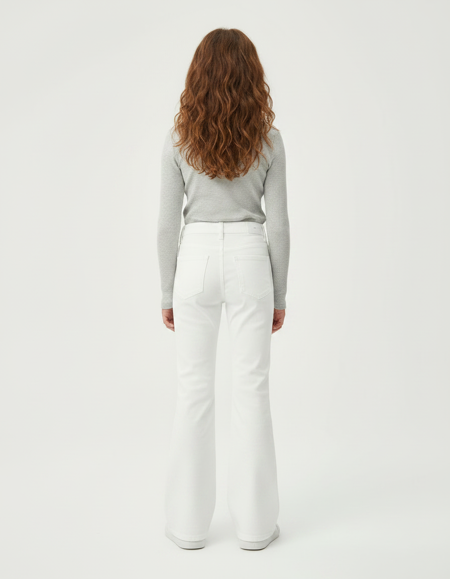 Pantalon Patte D'Éléphant Blanc Enfant Côtelé Confortable - Jean - vue 2