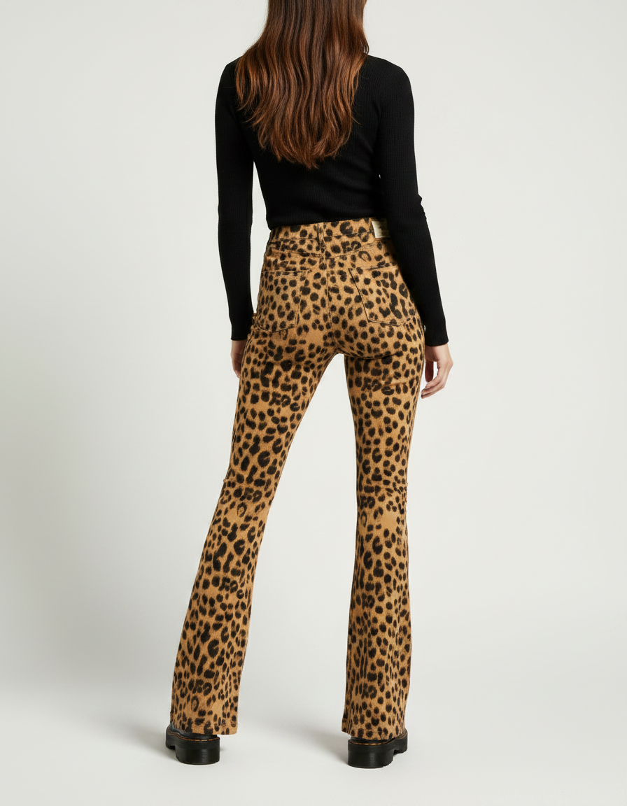 Pantalon Patte D'Éléphant Léopard Imprimé Taille Haute Élasthanne - Maille - vue 2