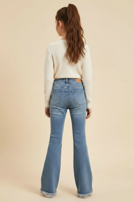 Pantalon Patte D'Éléphant Denim Bleu Clair Taille Haute - Jean - vue 2