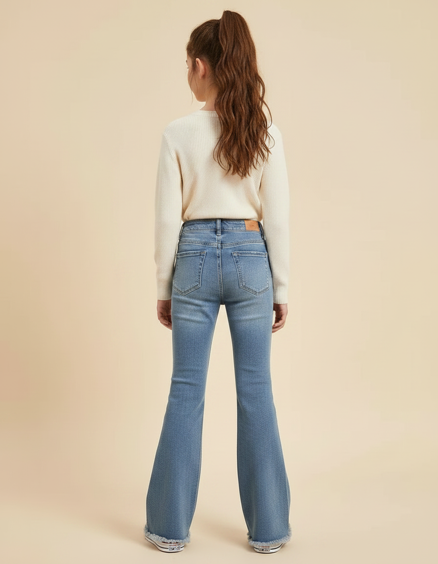 Pantalon Patte D'Éléphant Denim Bleu Clair Taille Haute - Jean - vue 2