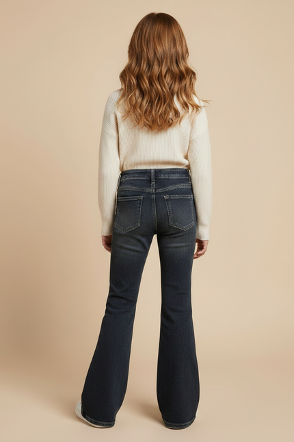 Pantalon Patte D'Éléphant Denim Bleu Foncé Classique Fille - Marine Jean - vue 2