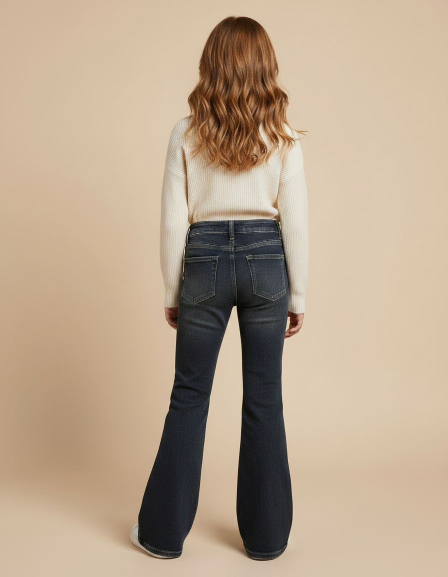 Pantalon Patte D'Éléphant Denim Bleu Foncé Classique Fille - Marine Jean - vue 2