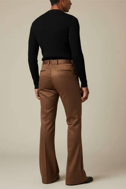 Pantalon Patte D'Éléphant Marron Élégant Coupe Évasée Homme - Satin - vue 2