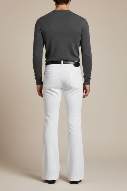 Pantalon Patte D'Éléphant Blanc Côtelé Homme Vintage Confortable - Cordé - vue 2
