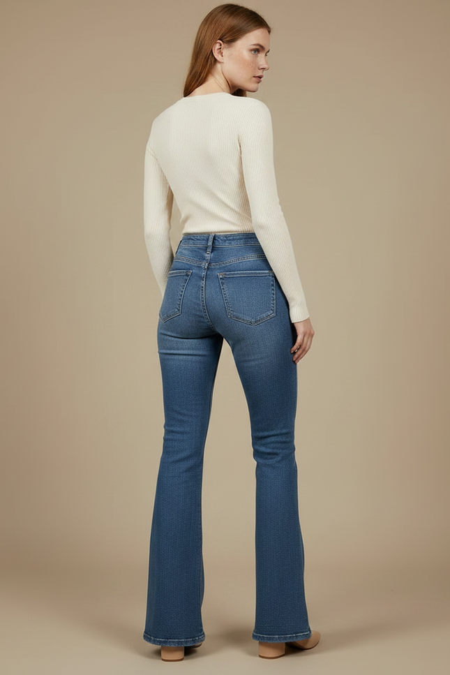 Pantalon Patte D'Éléphant Jean Bleu Taille Haute Délavé - vue 2