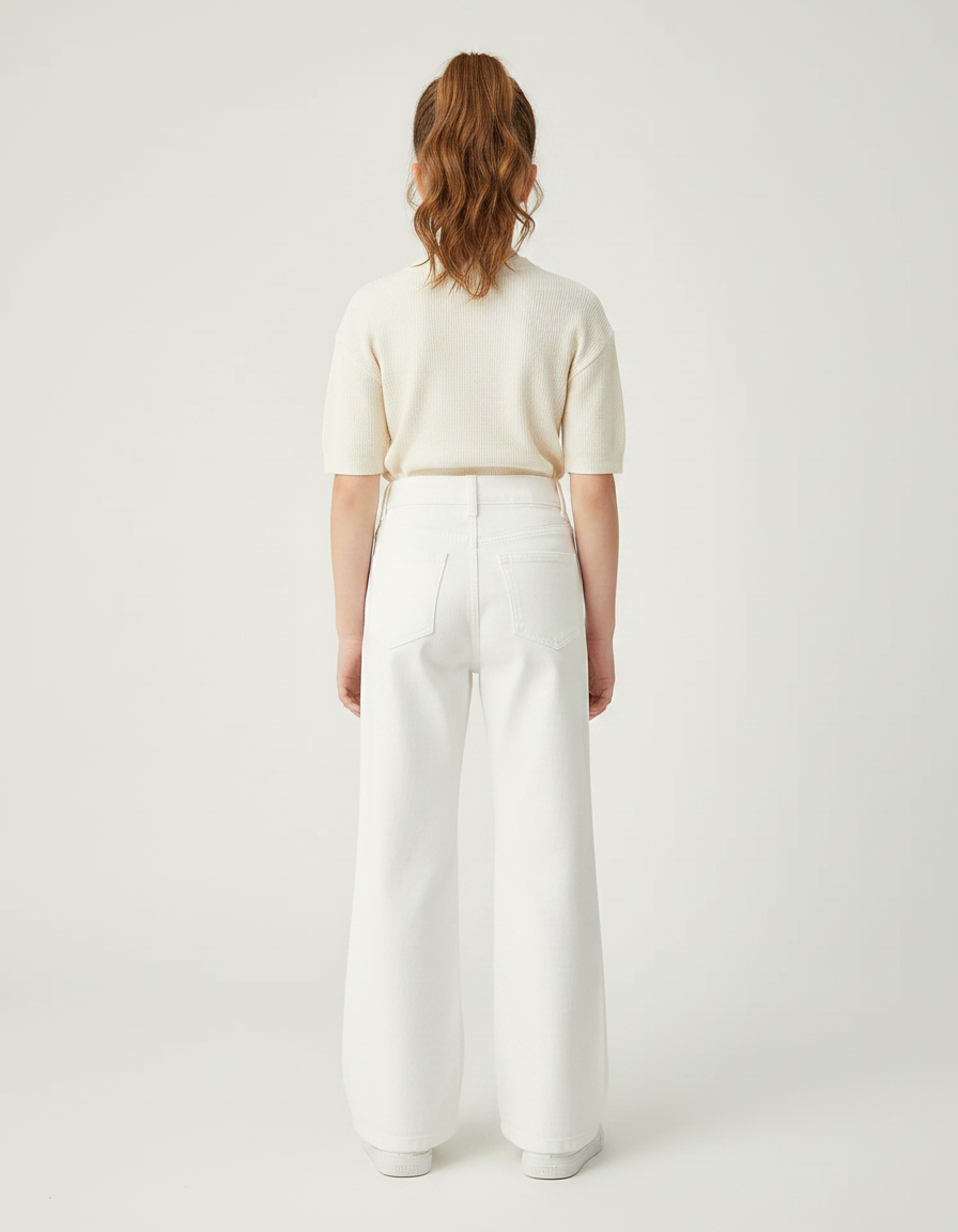 Pantalon Patte D'Éléphant Blanc Denim Large Nœuds Fille - Jean - vue 2