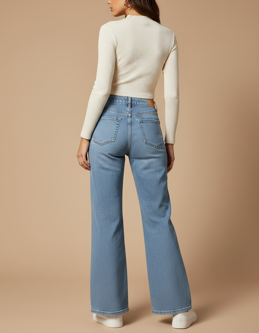 Pantalon Patte D'Éléphant Jean Bleu Clair Décontracté Évasé Confortable - vue 2