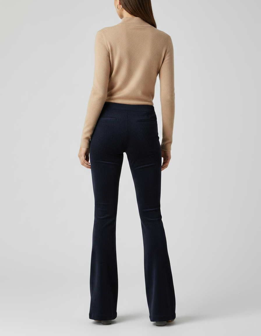 Pantalon Patte D'Éléphant Bleu Marine Côtelé Confortable Femme - Cordé - vue 2