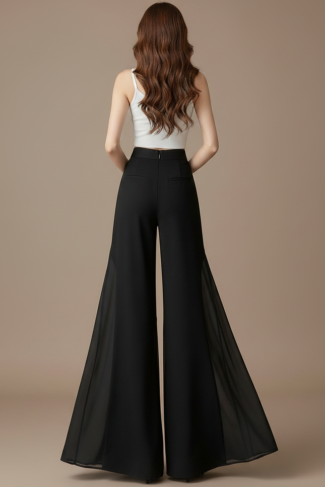 Pantalon Patte D'Éléphant Noir Fluide Taille Haute Chiffon Élégant - Polyester - vue 2