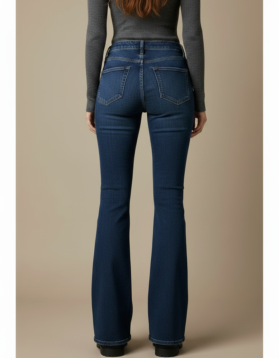 Pantalon Patte D'éléphant Jean Taille Haute - Bleu - vue 2