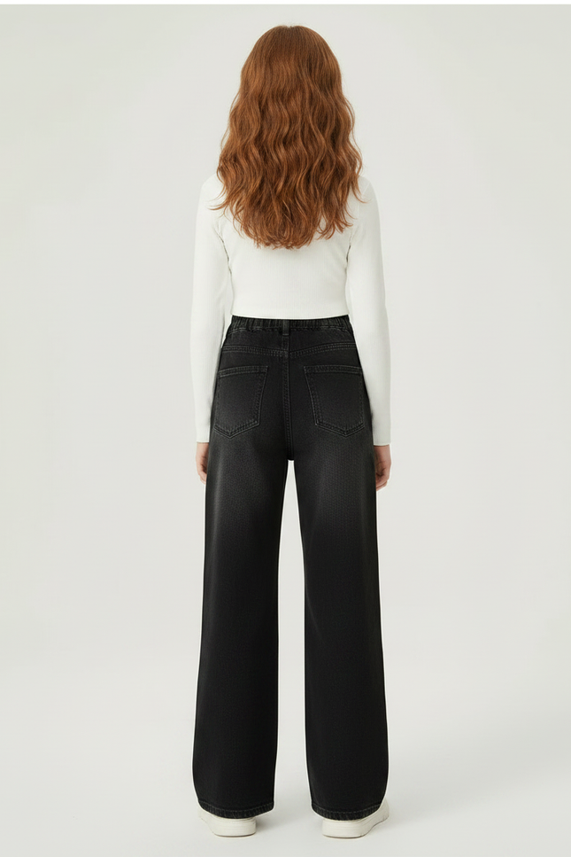 Pantalon Patte D'Éléphant Noir Denim Taille Haute Enfant - Jean - vue 2