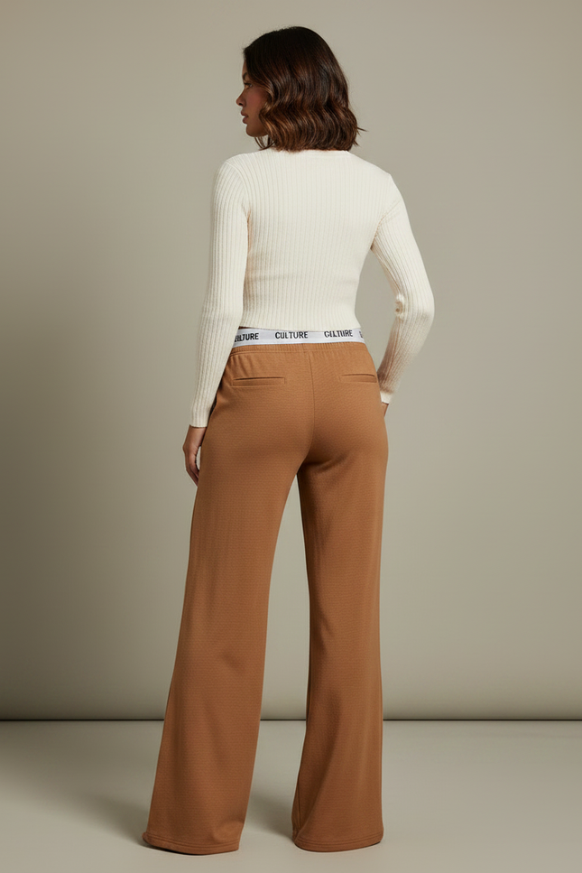 Pantalon Patte D'Éléphant Marron Évasé Confortable Décontracté Femme - Molleton - vue 2