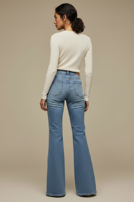 Pantalon Patte D'Éléphant Denim Bleu Clair Taille Haute Évasé - Jean - vue 2