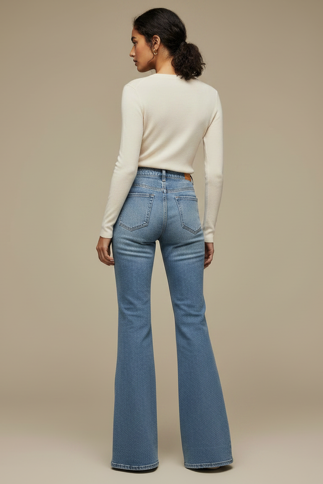 Pantalon Patte D'Éléphant Denim Bleu Clair Taille Haute Évasé - Jean - vue 2