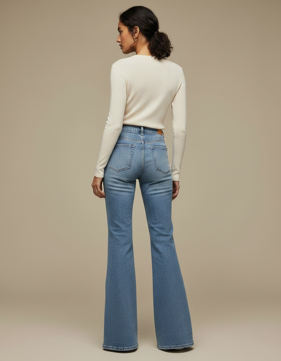 Pantalon Patte D'Éléphant Denim Bleu Clair Taille Haute Évasé - Jean - vue 2