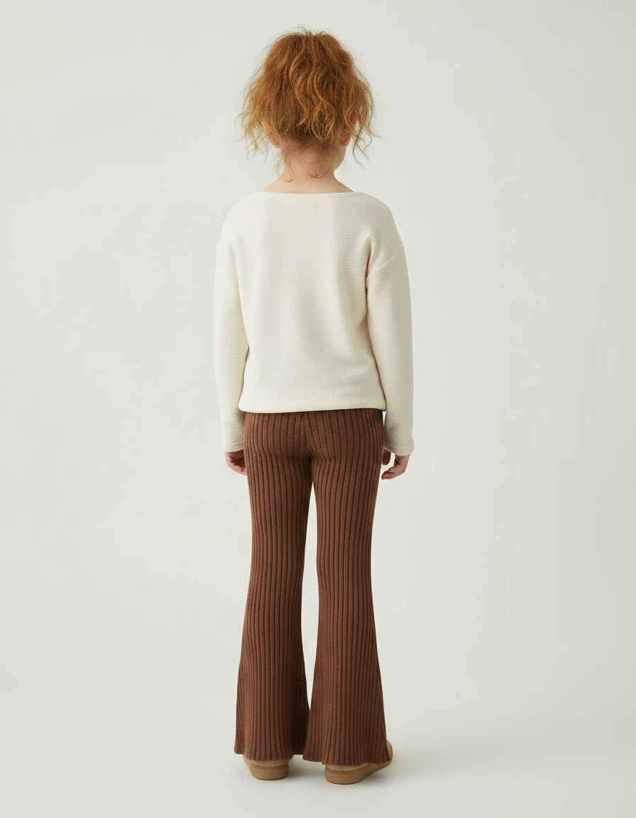 Pantalon Patte D'Éléphant Côtelé Marron Évasé Enfant Confortable - Maille - vue 2