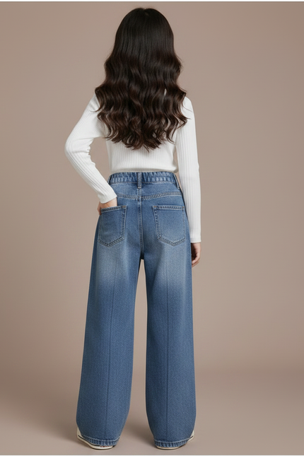 Pantalon Patte D'Éléphant Denim Ample Enfant Décontracté Bleu - Jean - vue 2