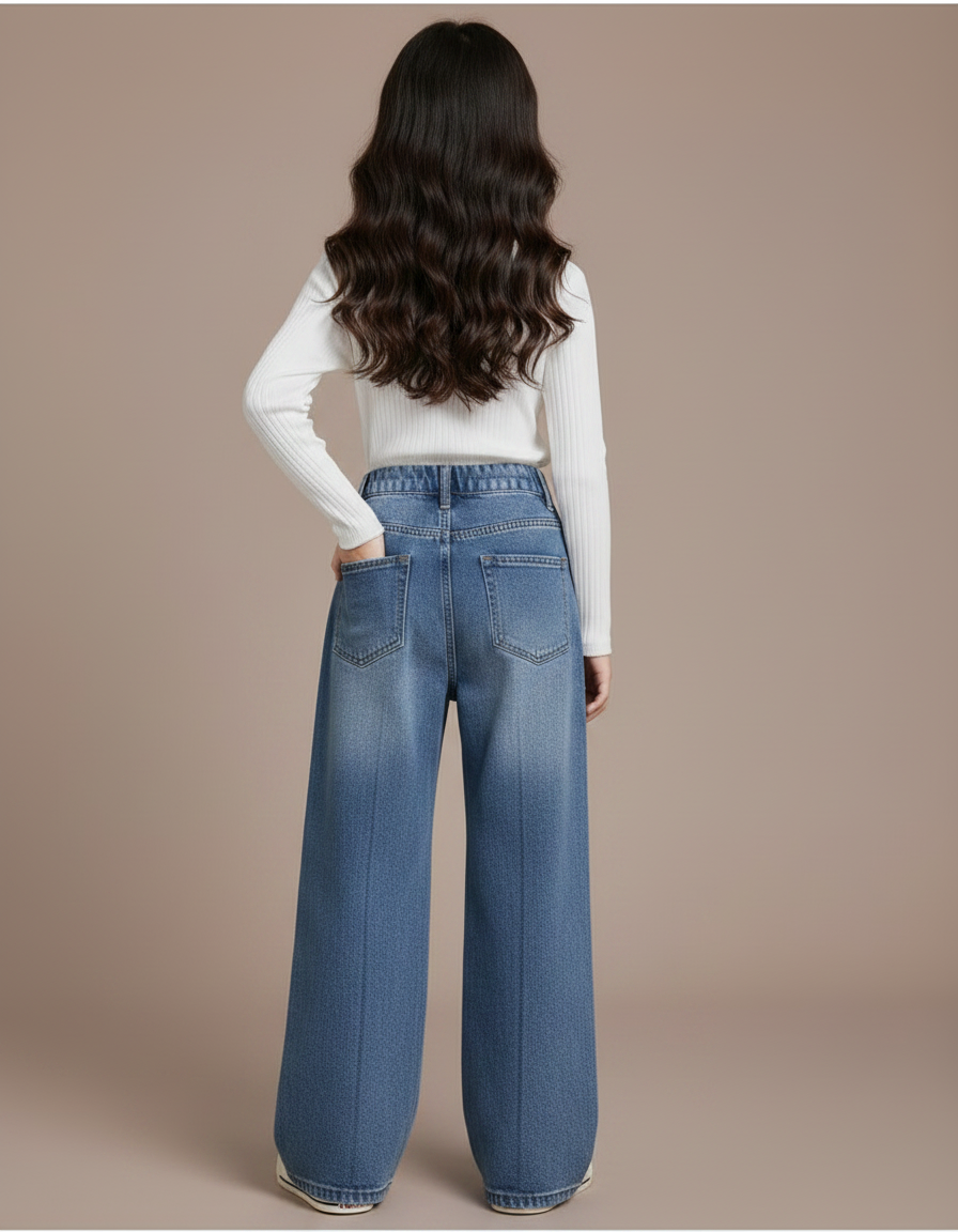 Pantalon Patte D'Éléphant Denim Ample Enfant Décontracté Bleu - Jean - vue 2