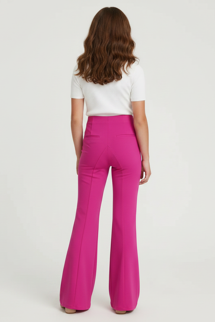 Pantalon Patte D'Éléphant Fuchsia Taille Haute Évasé Élégant - Rose Polyester - vue 2