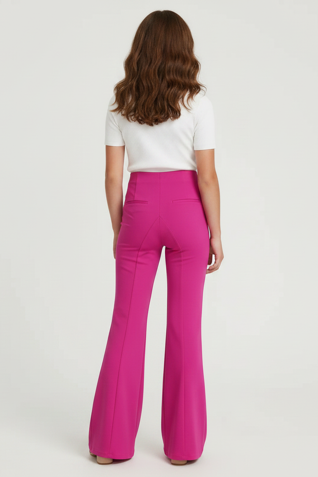 Pantalon Patte D'Éléphant Fuchsia Taille Haute Évasé Élégant - Rose Polyester - vue 2