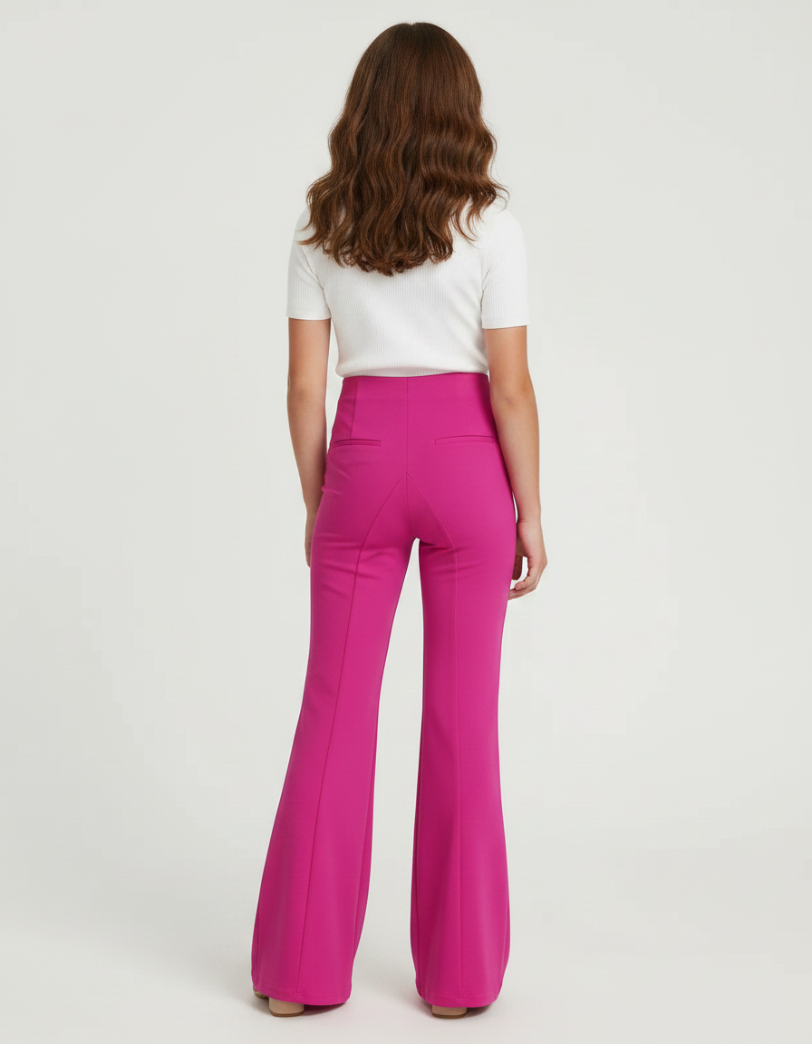 Pantalon Patte D'Éléphant Fuchsia Taille Haute Évasé Élégant - Rose Polyester - vue 2