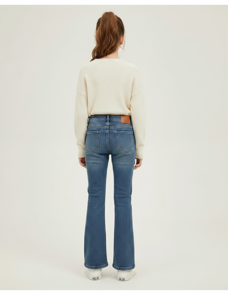 Pantalon Patte D'Éléphant Jean Bleu Évasé Confortable Fille - vue 2