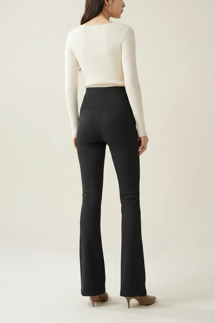 Pantalon Patte D'Éléphant Noir Côtelé Taille Haute Chic - Maille - vue 2