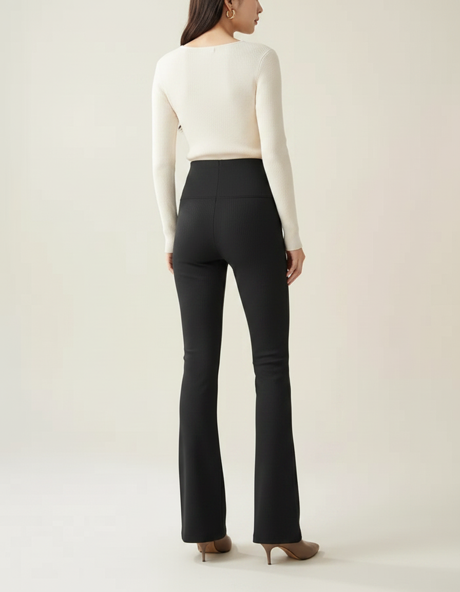 Pantalon Patte D'Éléphant Noir Côtelé Taille Haute Chic - Maille - vue 2