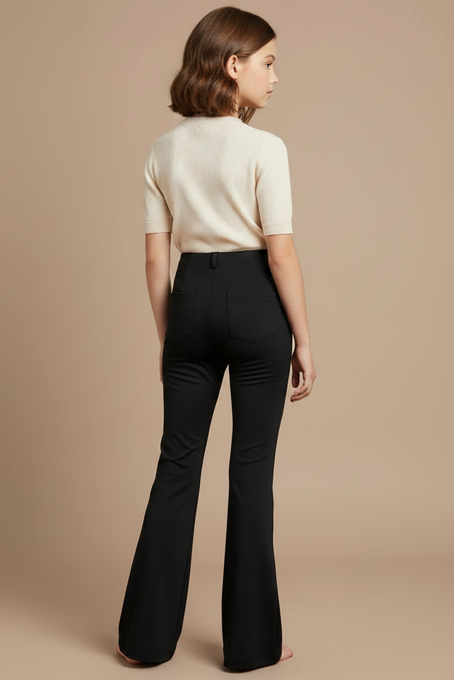 Pantalon Patte D'Éléphant Noir Taille Haute Boutons Évasé - Polyester - vue 2
