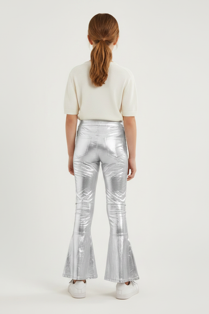 Pantalon Patte D'Éléphant Argenté Brillant Fille Disco Évasé - Polyester - vue 2