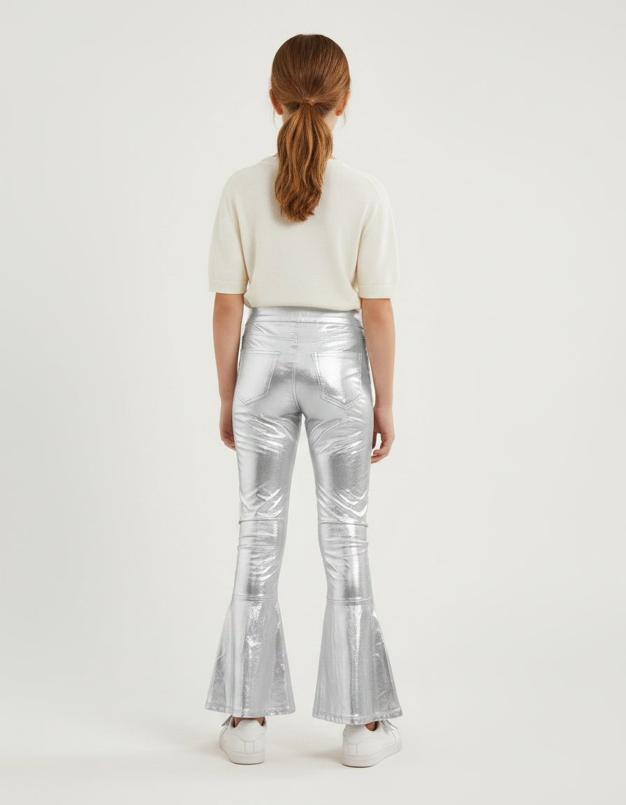 Pantalon Patte D'Éléphant Argenté Brillant Fille Disco Évasé - Polyester - vue 2