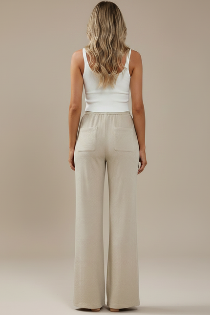 Pantalon Patte D'Éléphant Beige Taille Haute Fluide Décontracté - Maille - vue 2