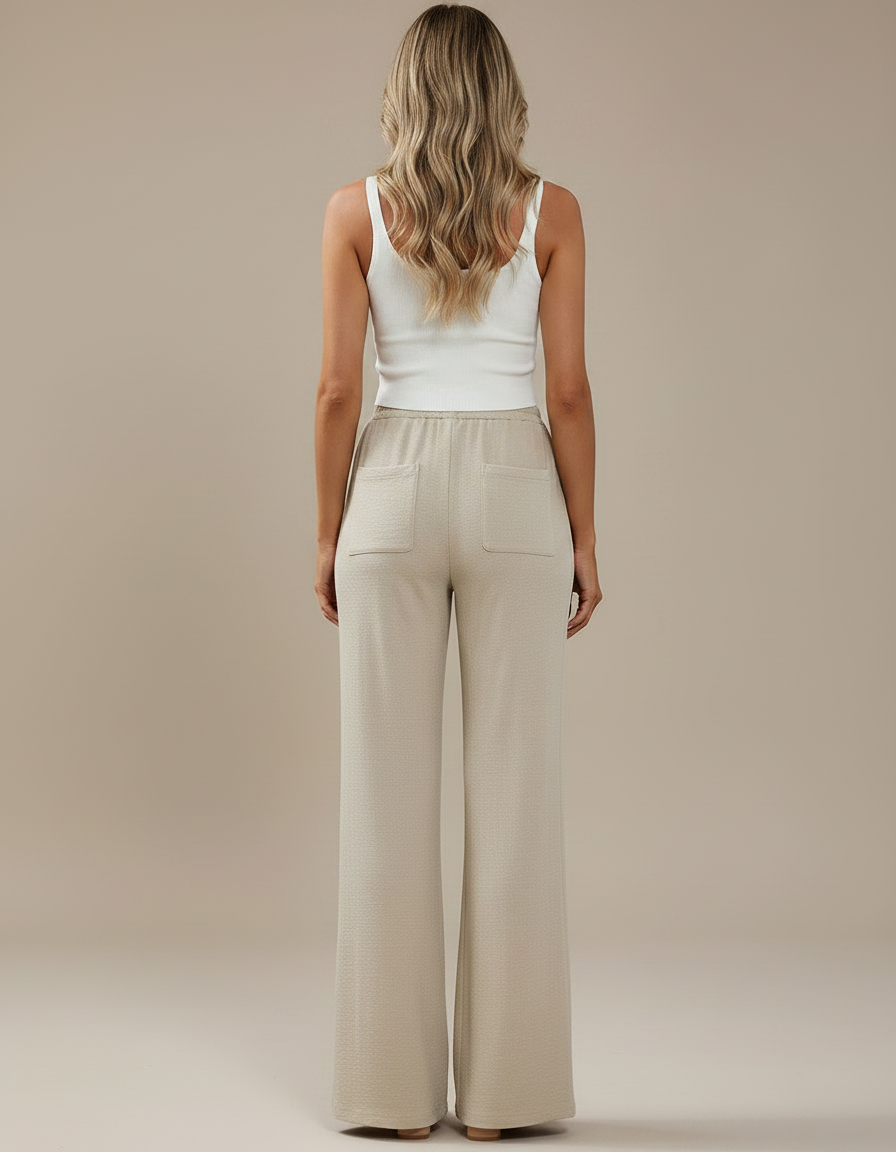 Pantalon Patte D'Éléphant Beige Taille Haute Fluide Décontracté - Maille - vue 2