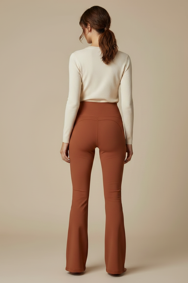 Pantalon Patte D'Éléphant Évasé Taille Haute Marron Confortable - Polyester - vue 2