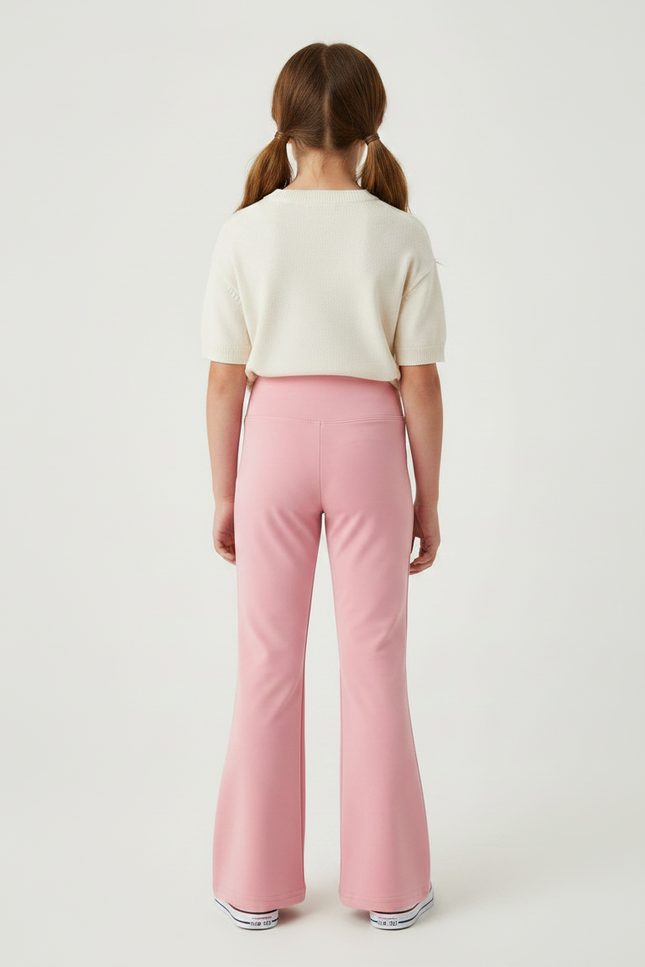 Pantalon Patte D'Éléphant Rose Taille Haute Élastique Fille - Maille - vue 2