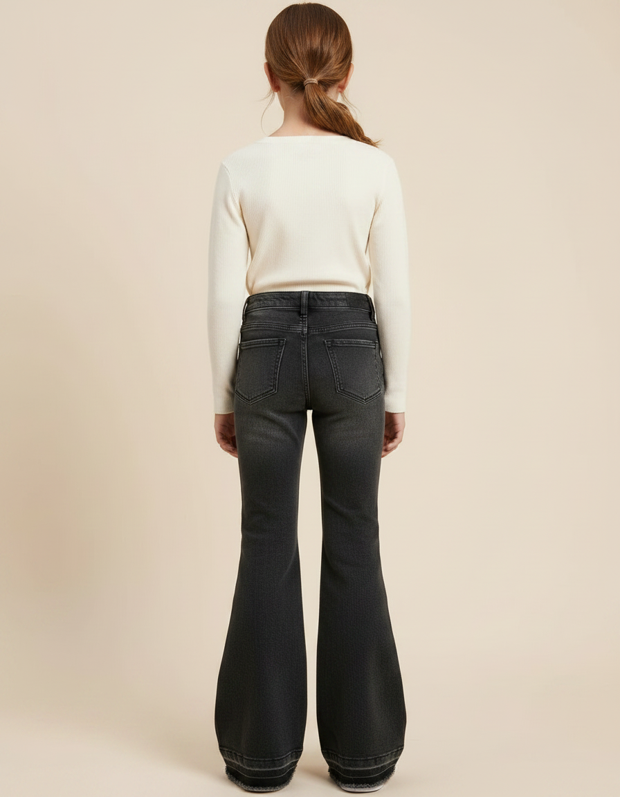 Pantalon Patte D'Éléphant Noir Denim Taille Haute Décontracté - Jean - vue 2