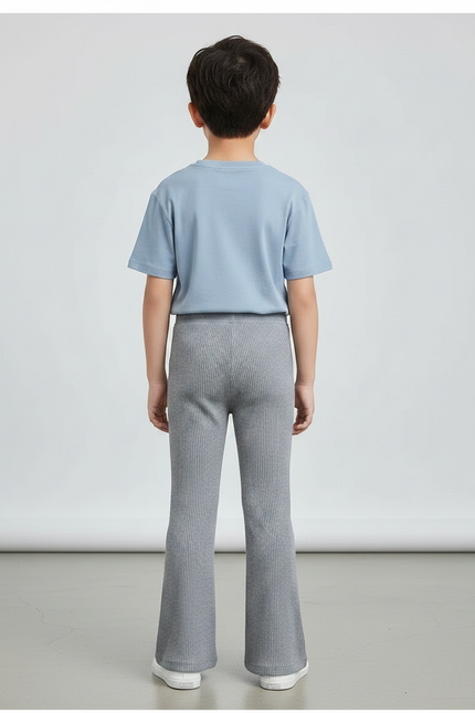 Pantalon Patte D'Éléphant Côtelé Gris Confortable Enfant - Maille - vue 2