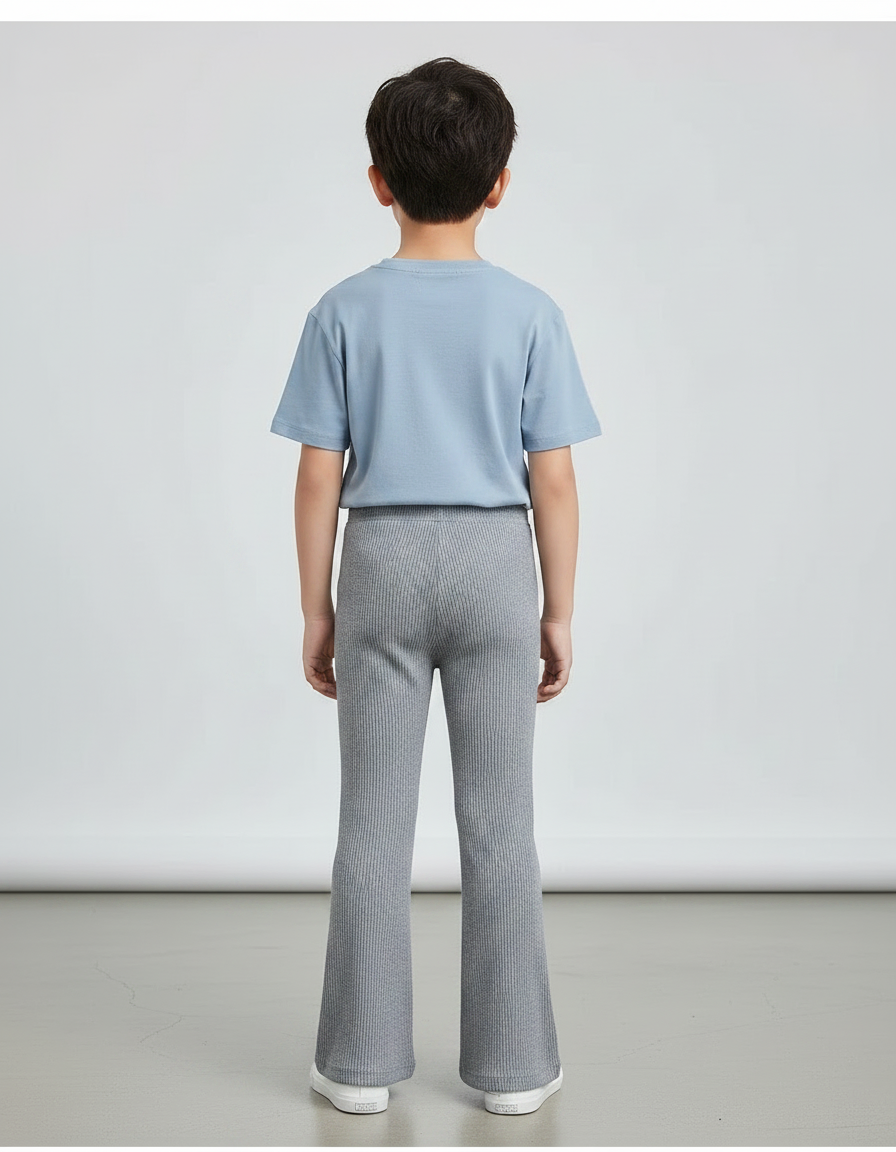 Pantalon Patte D'Éléphant Côtelé Gris Confortable Enfant - Maille - vue 2
