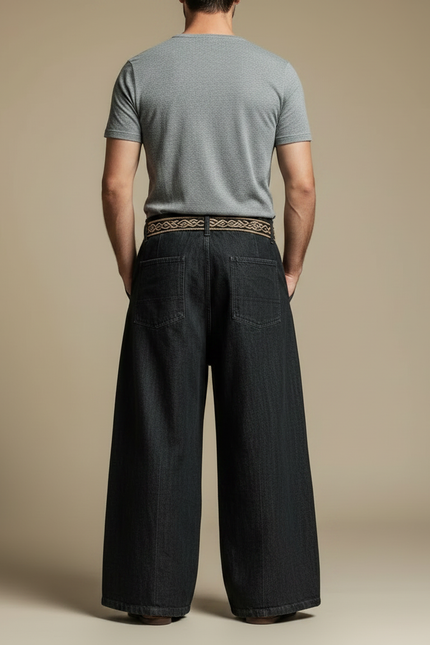 Pantalon Patte D'Éléphant Noir Brodé Celtique Ample Homme - Jean - vue 2