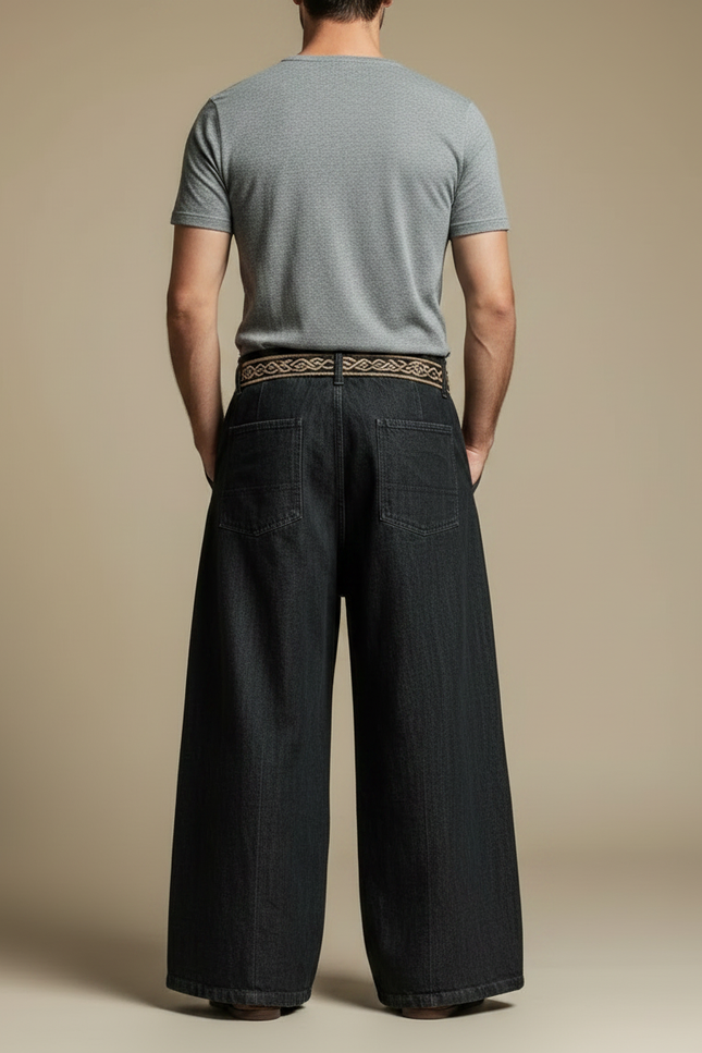 Pantalon Patte D'Éléphant Noir Brodé Celtique Ample Homme - Jean - vue 2