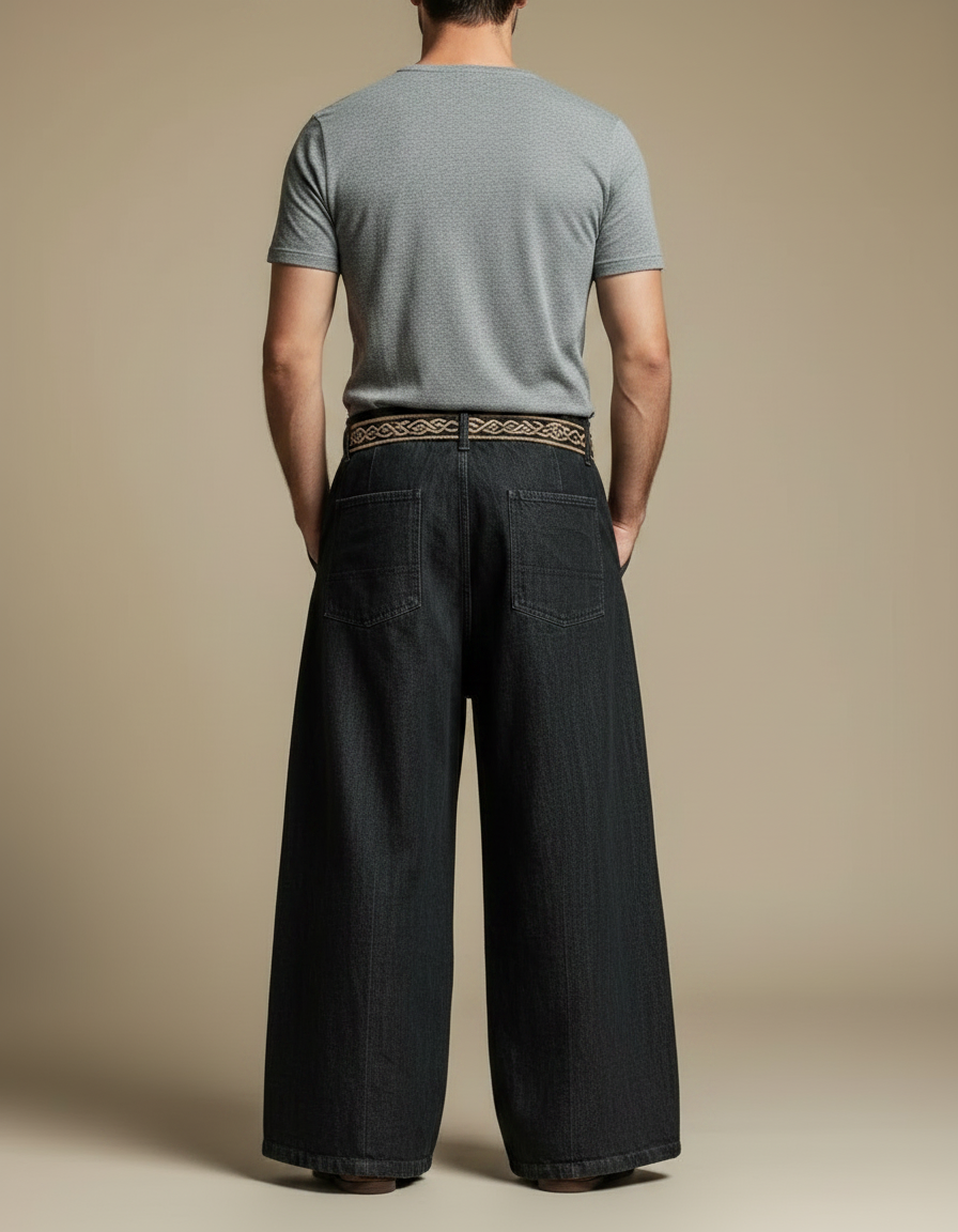 Pantalon Patte D'Éléphant Noir Brodé Celtique Ample Homme - Jean - vue 2