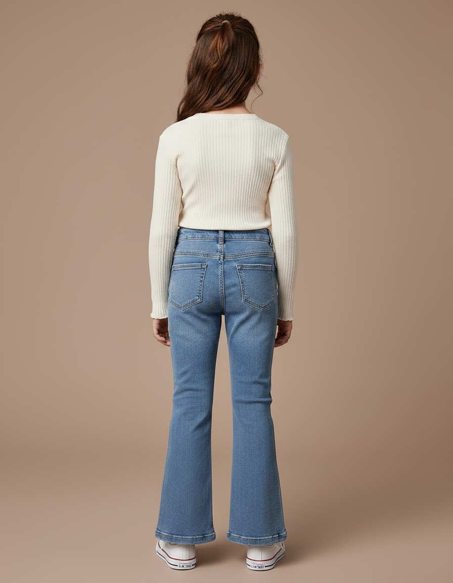 Pantalon Patte D'Éléphant Jean Bleu Fendu Évasé Enfant - vue 2