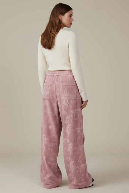 Pantalon Patte D'Éléphant Velours Côtelé Tie-Dye Rose Ample - Cordé - vue 2