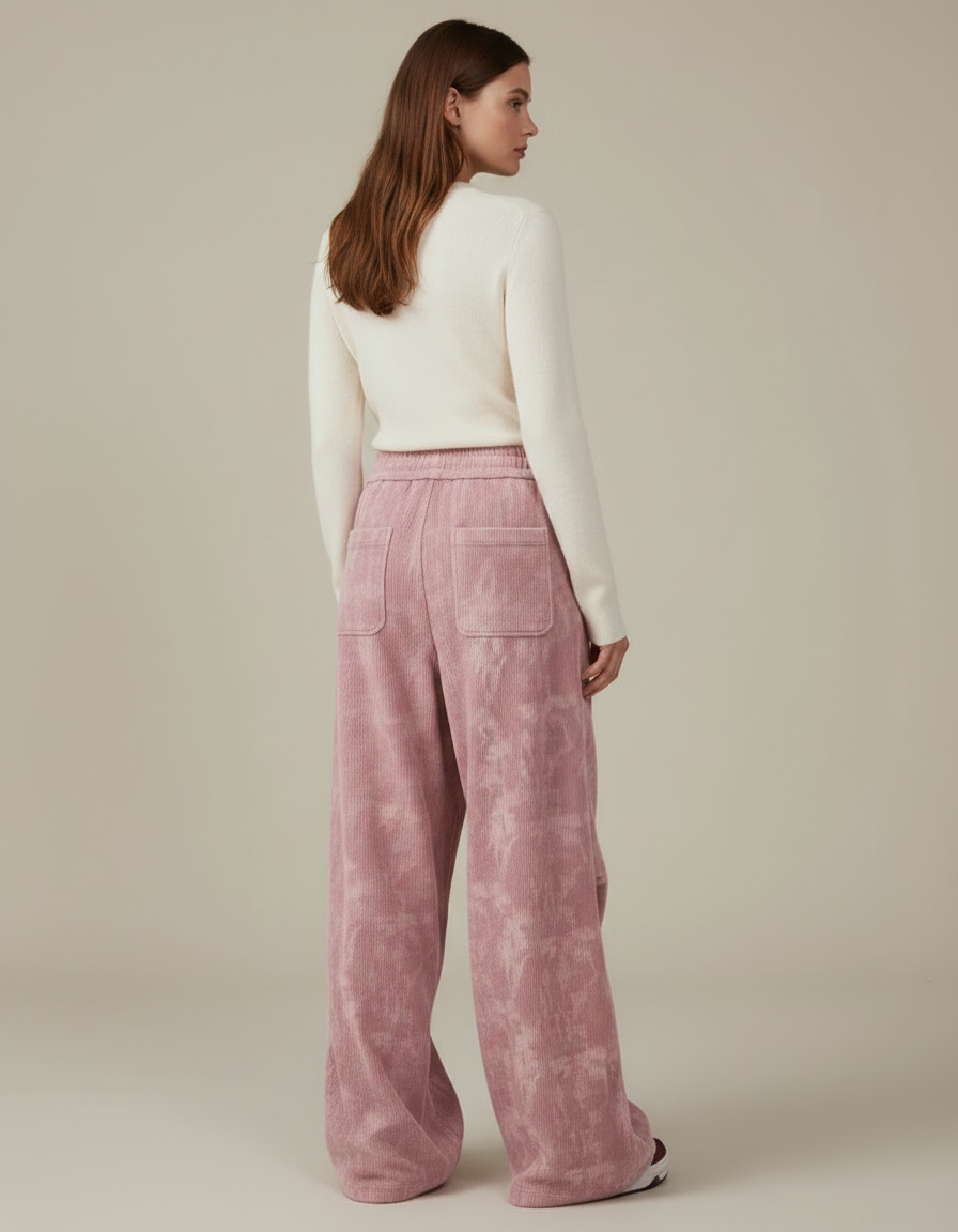 Pantalon Patte D'Éléphant Velours Côtelé Tie-Dye Rose Ample - Cordé - vue 2