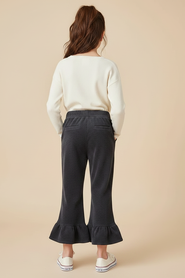 Pantalon Patte D'Éléphant Côtelé Noir Évasé Enfant Décontracté - Cordé - vue 2
