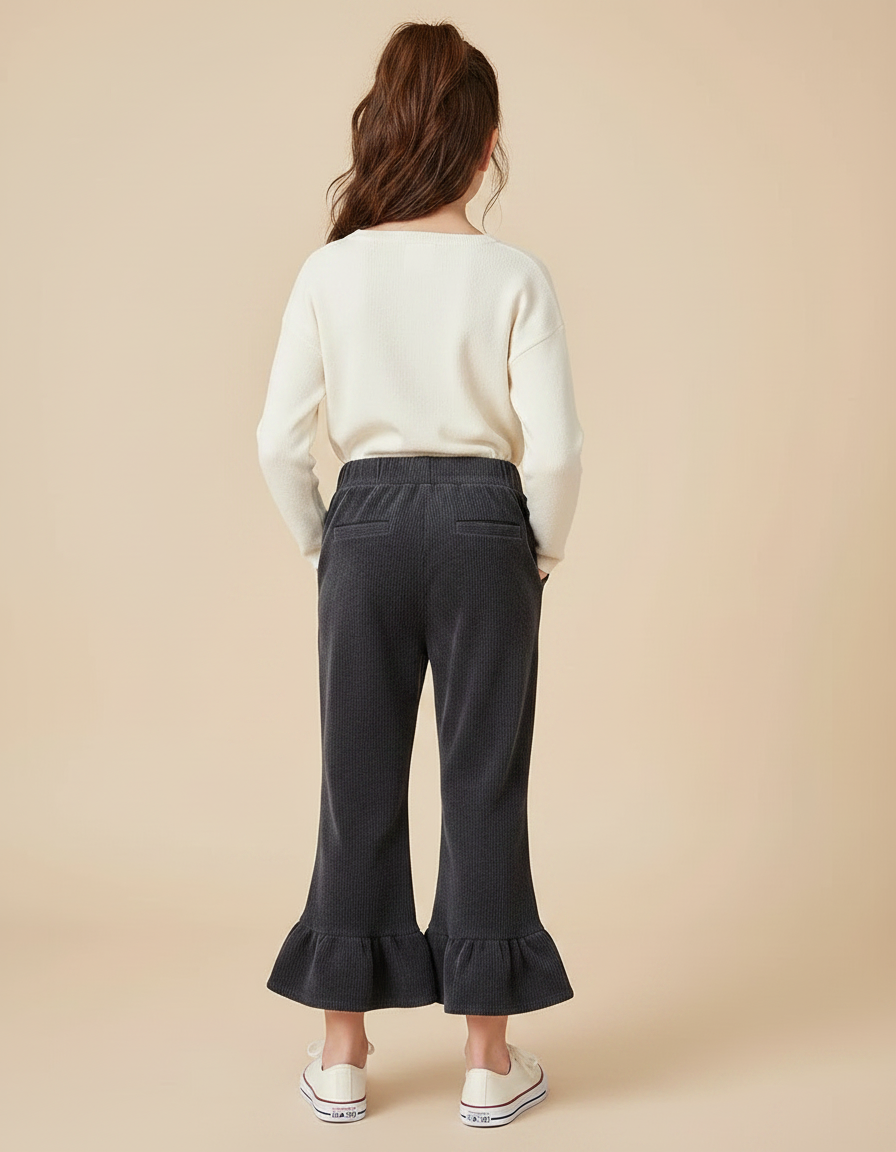 Pantalon Patte D'Éléphant Côtelé Noir Évasé Enfant Décontracté - Cordé - vue 2