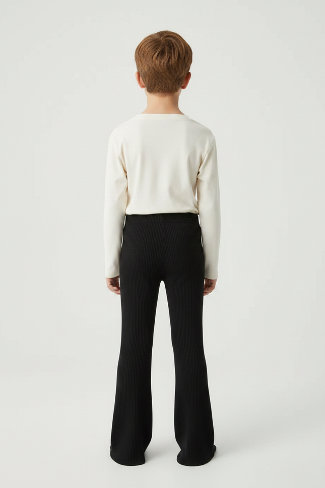 Pantalon Patte D'Éléphant Noir Côtelé Confortable Enfant - Maille - vue 2